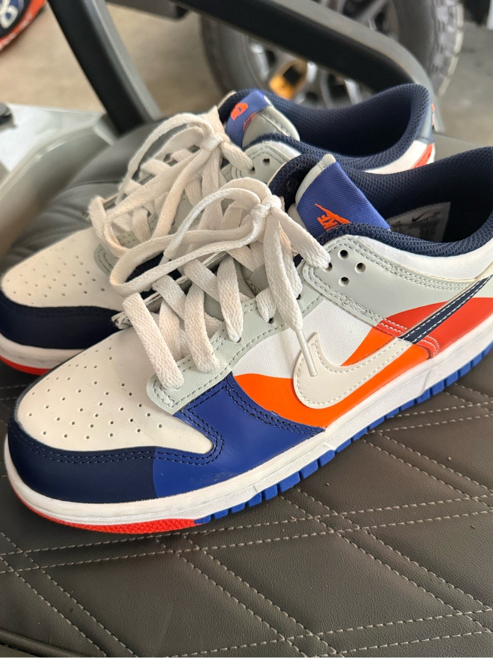 Nike Kids Dunks in White, Navy & Orange